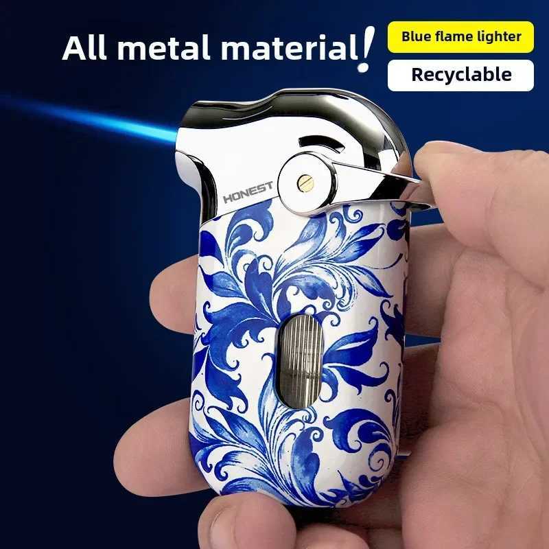 HONEST Premium Windproof Butane Torch Lighter Refillable Blue Flame for Cigar BBQ Metal Mens Gift F250922 W260202