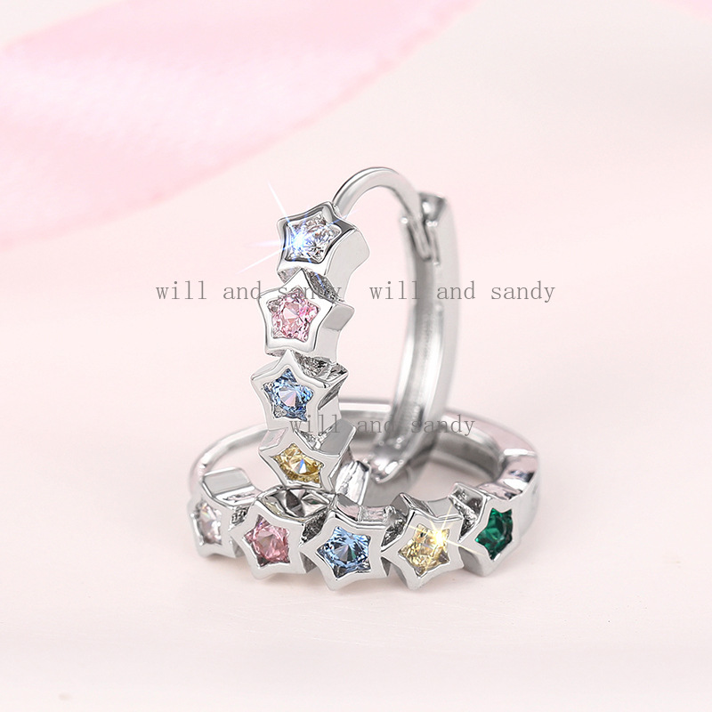 Sterling Silver Earrings Hypoallergenic Huggie Earrings for Women Colorful Multicolor Cubic Zirconia Hoop Earrings Jewelry Anniversary Birthday Gift