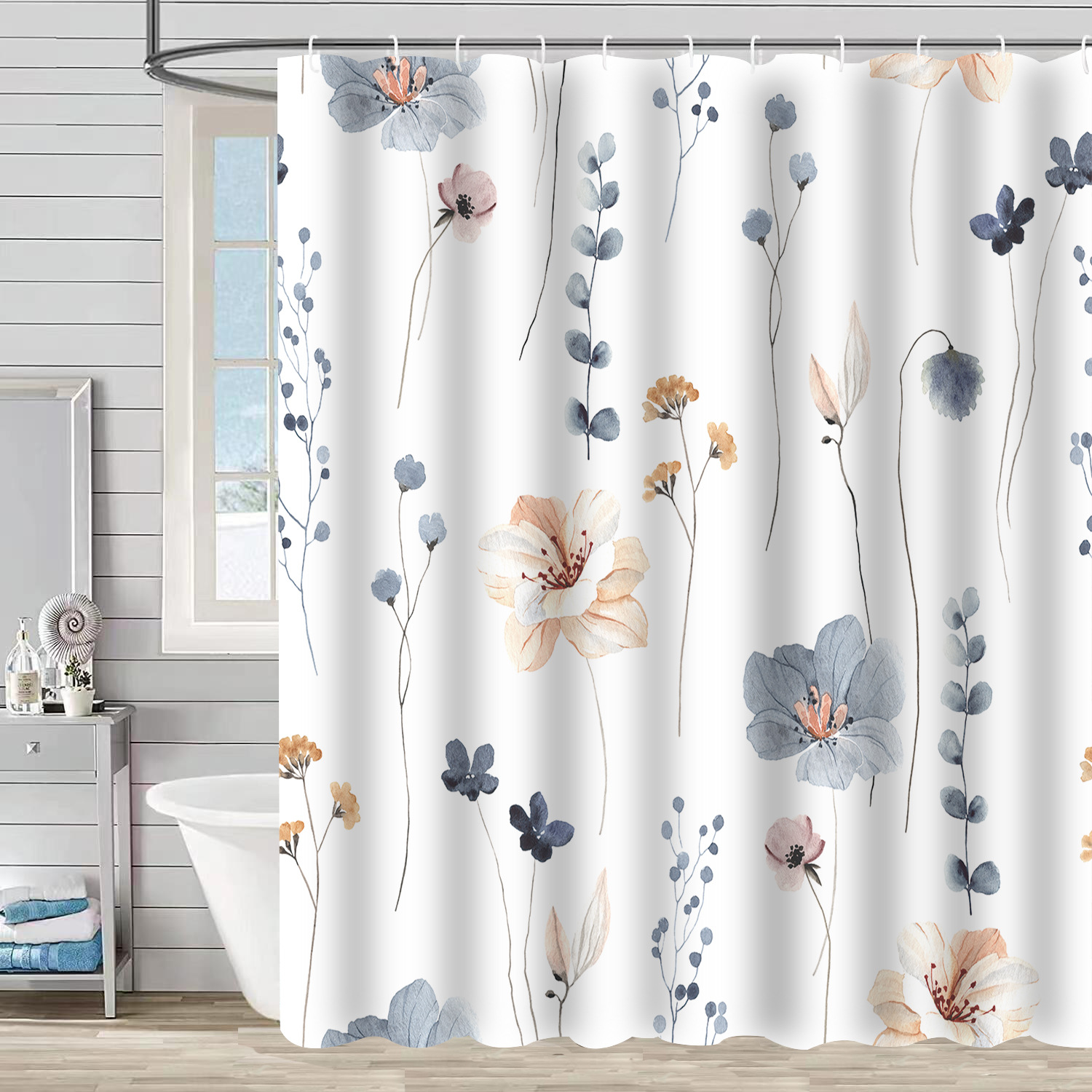 YL-37255 Waterproof Shower Curtain Hot Sale 3D Printed Tropical Jungle Plant Leaves and Flowers Season Polyester Shower Curtain with Hook