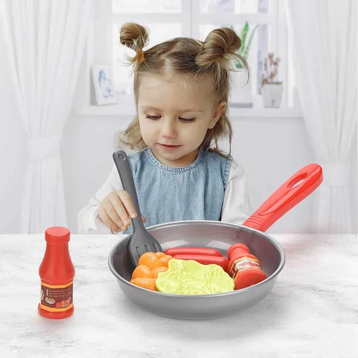 8PCS Kids Kitchen Play Food Set Pretend Cookware with Steak Vegetables Bread Hot Dog for Toddler Cooking Games C250922