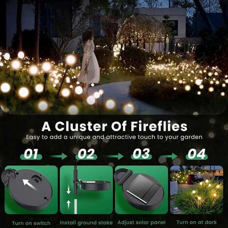 12Pack Outdoor LED Solar Lights Waterproof Starburst Solar Firefly Lights Lawn Lamp Garden Lamp for Path Landscape Decorative C250922