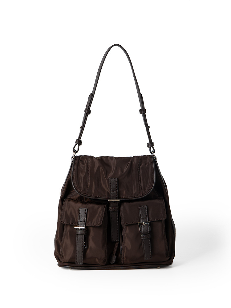 2025 Korean Niche Waterproof Oxford Cloth Multi-Pocket Preppy Style Shoulder Fashionable And Casual Bucket Bag