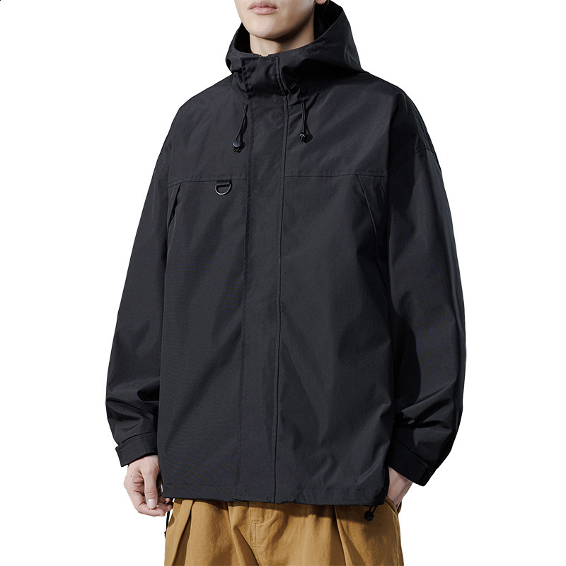 Techwear Jacket for Men Black Spring Japanese Streetwear Hooded Coat 210811