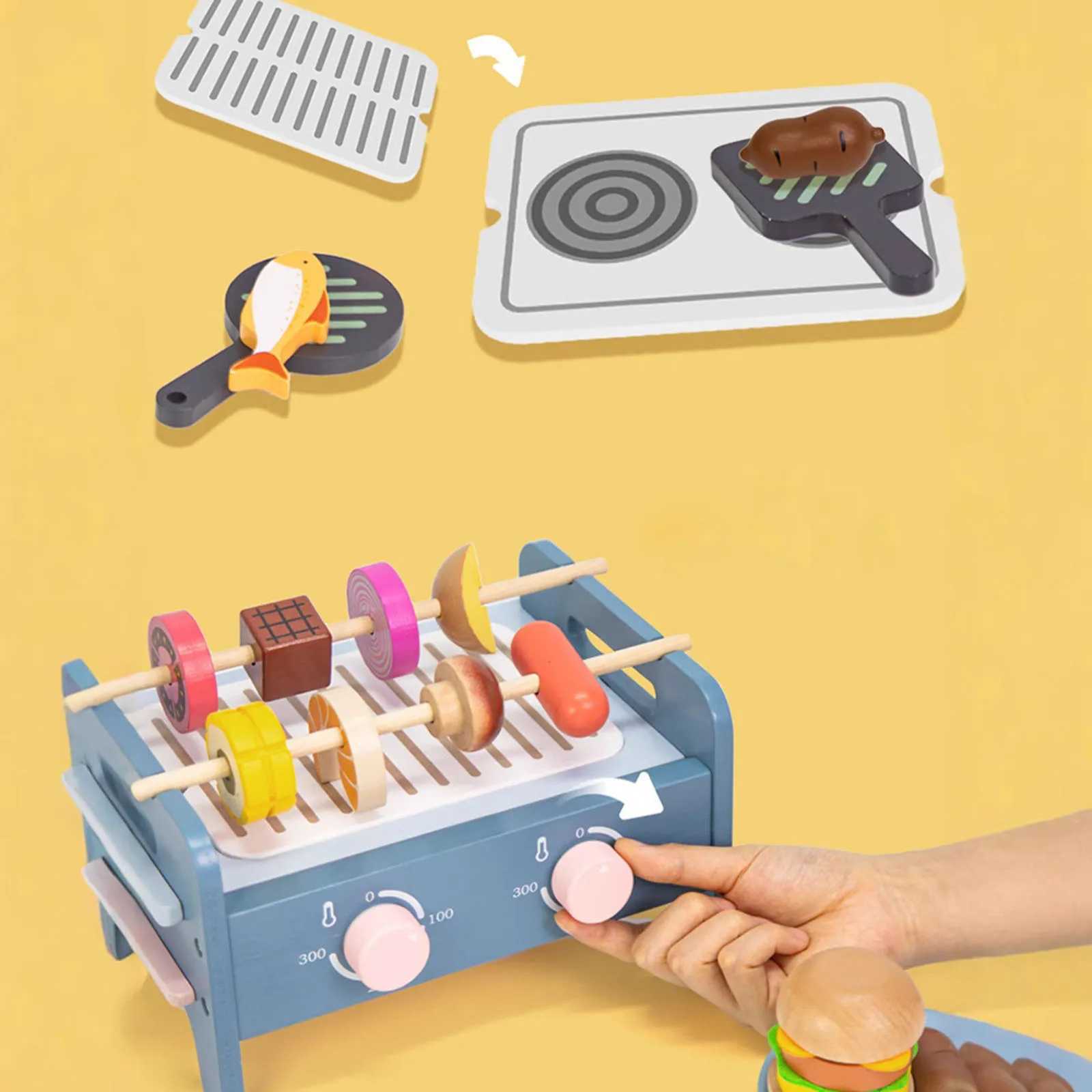 Kids Role Play Kitchen Set with Cutting Toy Accessories for BBQ Fun Play Food Set Pretend Play BBQ Grill Cooking Fun C250922