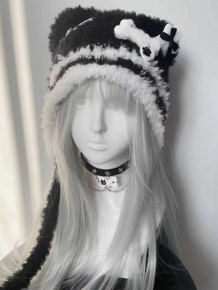 Wens Gothic Harajuku Punk Lolita Y2K Spicy Girls Subcture Bear Hat Cute Little Bone Cross Star Wings Wool Hats Y250922