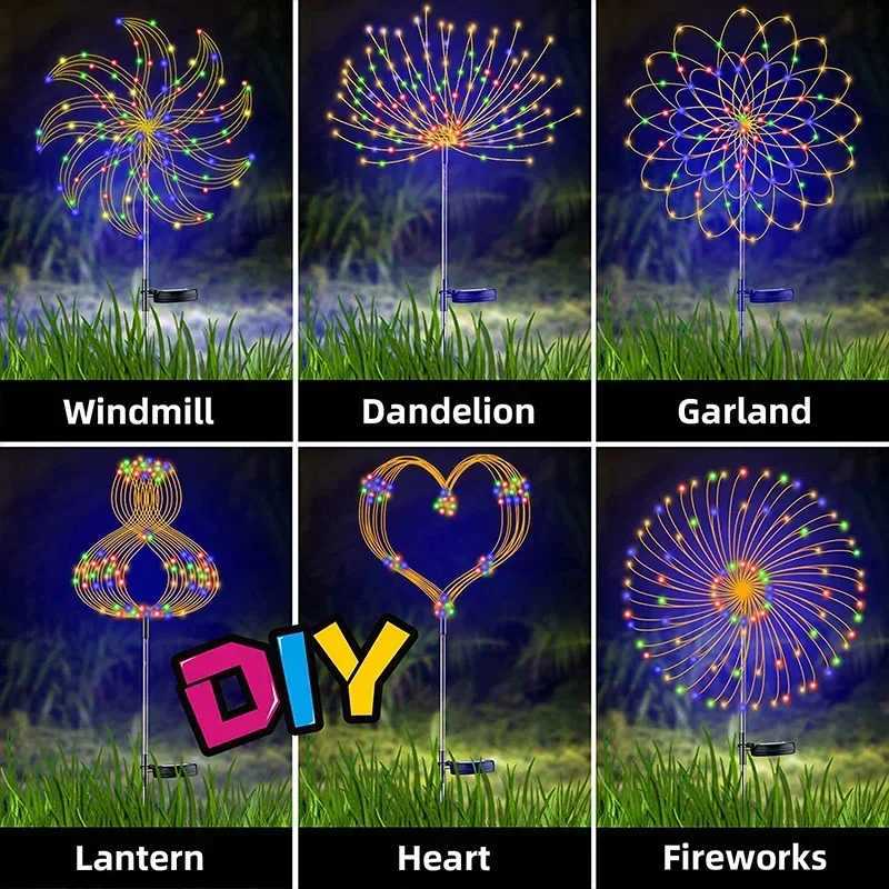 124Pcs Solar LED Firework Fairy Light Outdoor Garden Decoration Lawn Pathway Light For Patio Yard Party Christmas Wedding C250922