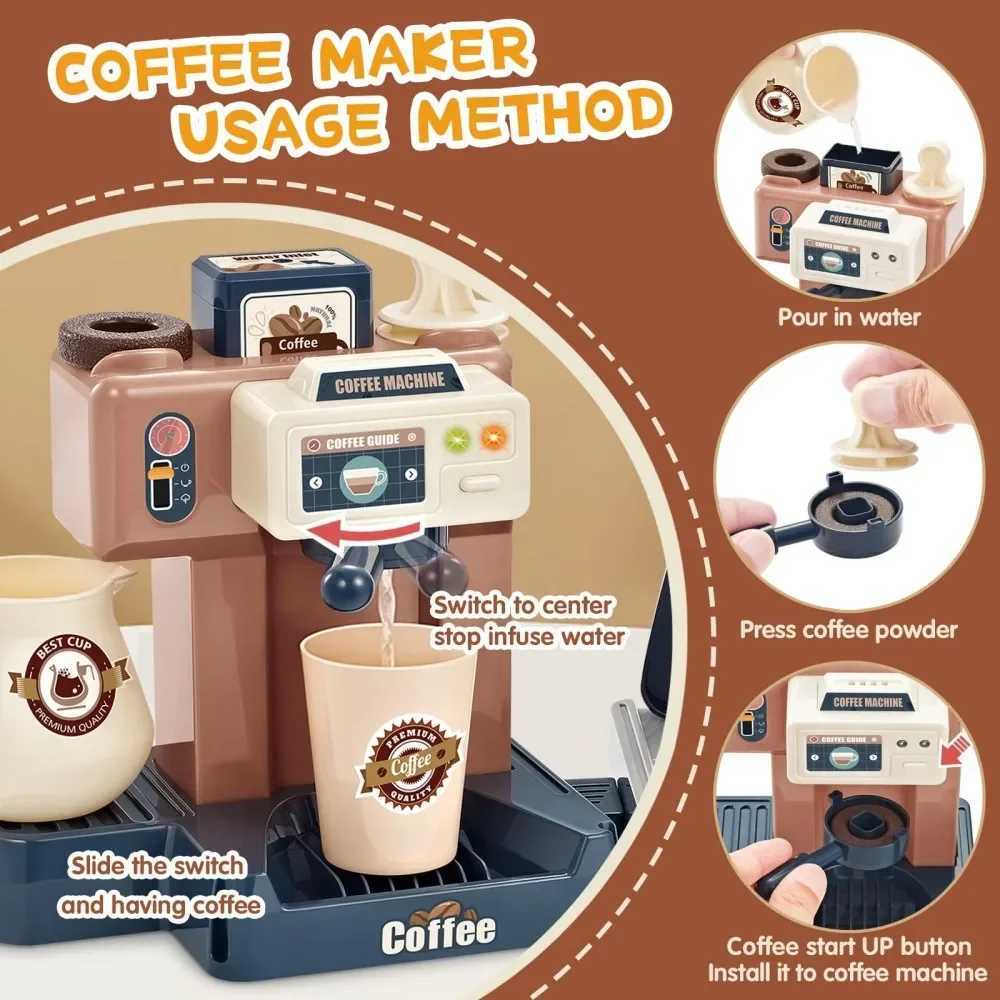 Coffee Machine Set Kitchen Toys Simulation Food Bread Pretend Play Shopping Cash Register For Kids C250922