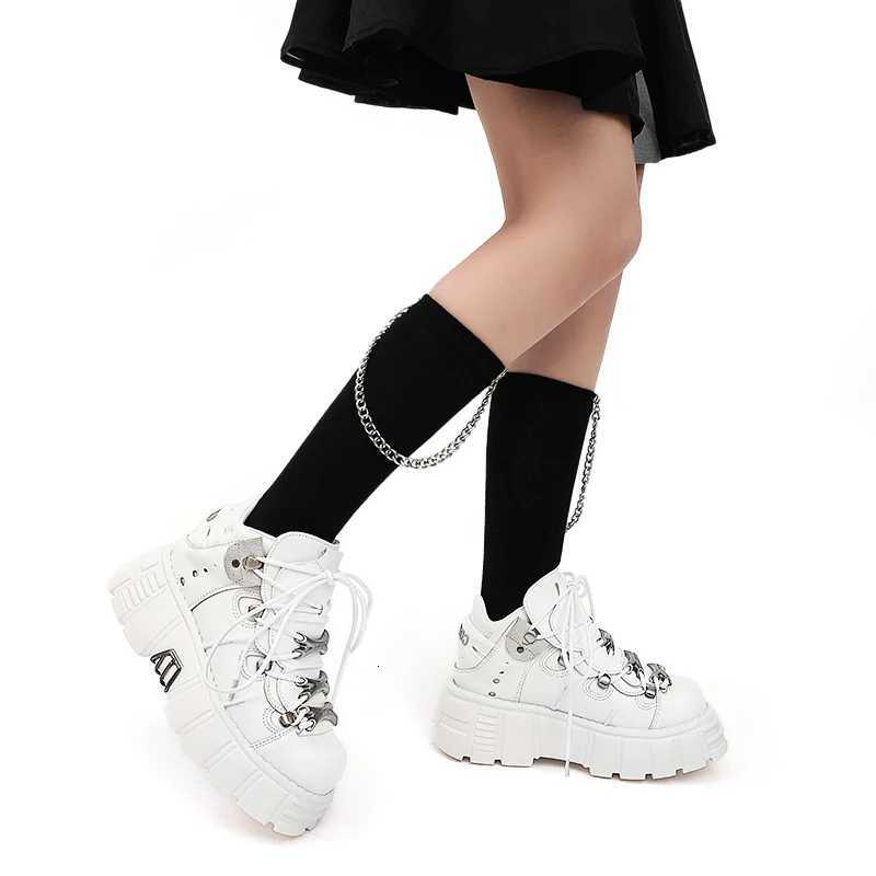 New 2025Brand Punk Style Women Shoes Laceup heel height 6CM Platform Shoes Woman Rock Boots Metal Decor Woman Sneakers W250922