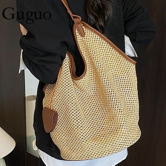 Guguo Designer Bag Designer Bag Beach Vacation Beach Bag For Women 2025 New Lazy Style Large Capacity Luxury Bag Simple Straw Luxury Bag Bag For Work 