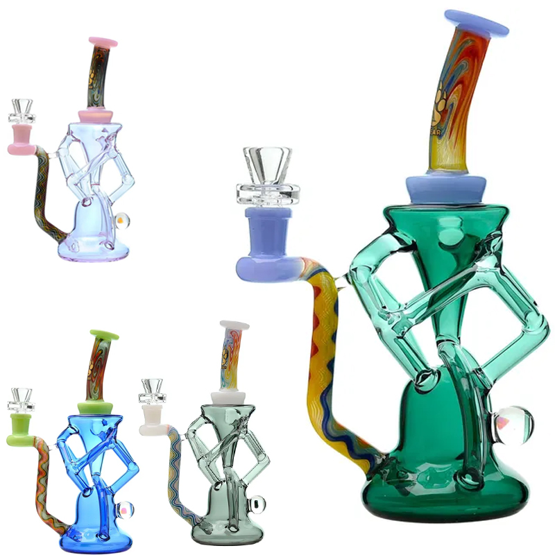 Wholesale Hookahs Wigwag Glass Dab Rig Recycler Water Pipes 14.5mm Joint with Free Banger and Bowl for Any Avid Smoker
