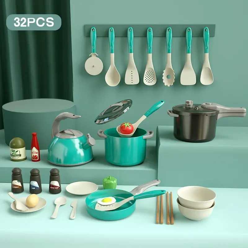 32pcs Kids Kitchen Cooking Toy Set Pretend Cooking Food Play With Pots Pans Utensils Cookware Play Role Playing Toys Boys Girls C250922