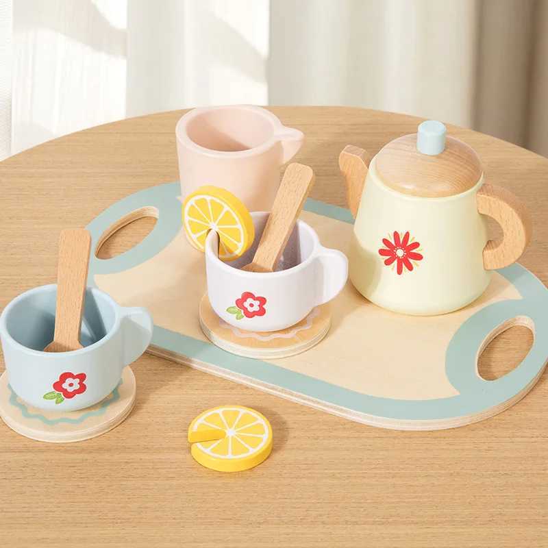Kids Wooden Tea Set Play House Pretend Make Tea Play With Teapot Teacup Afternoon Snack Role Playing Toys Boys Girls Gift C250922