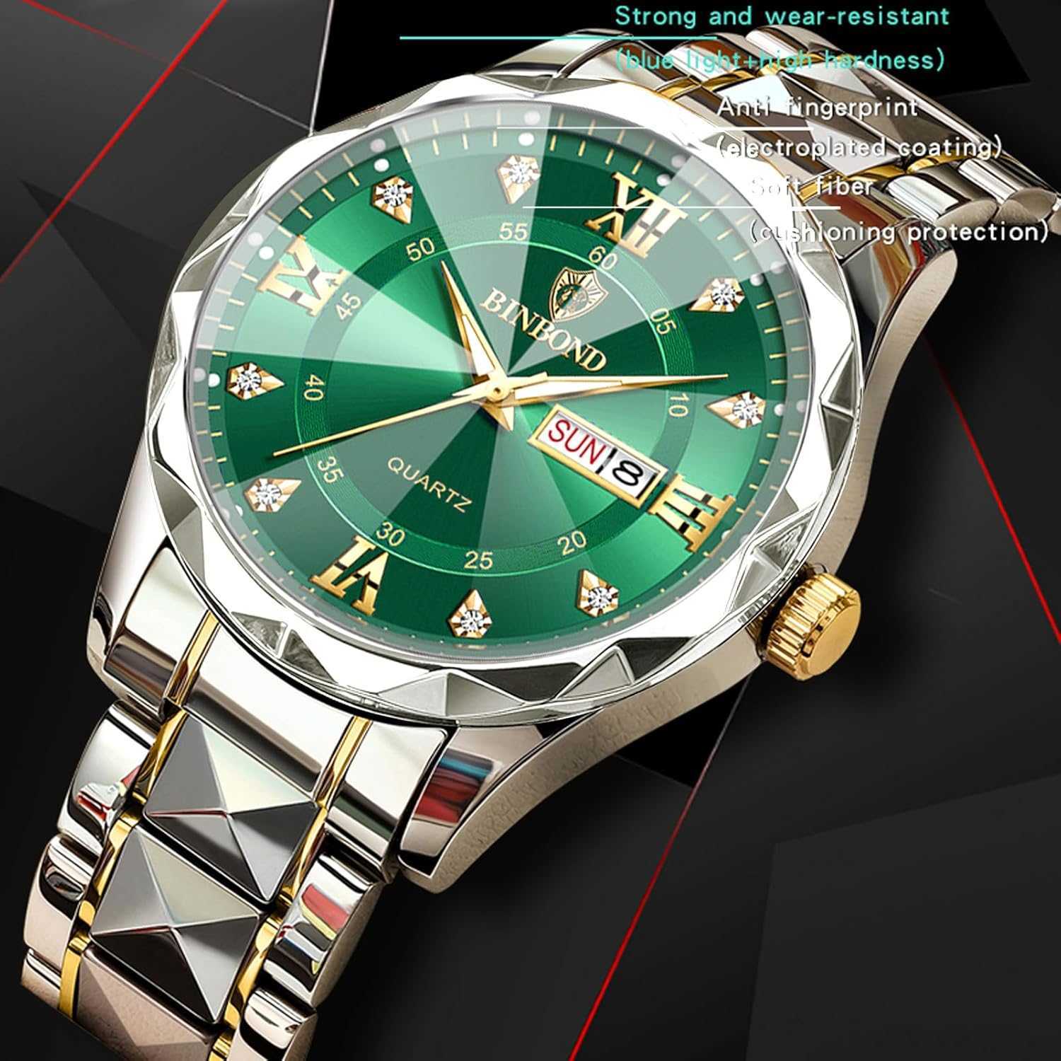 Watch for Men Stainless Steel Diamond Business Dress Analog Quartz Waterproof Luminous Date Two Tone Luxury Casual Mens Wrist Watches Z250922