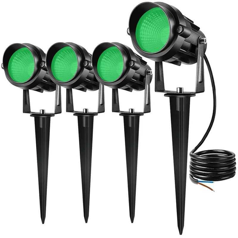 Green Spotlight Outdoor 9W IP65 Waterpoof LED Spot Light 110V 220V Landscape Lighting for Garden Tree Path Lawn 4pcs with Spike C250922