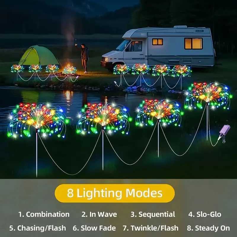 Solar LED Fireworks Lights 8 Lighting Modes Waterproof DIY Solar Outdoor Decorative Fairy String Light for Garden Lawns Wedding C250922