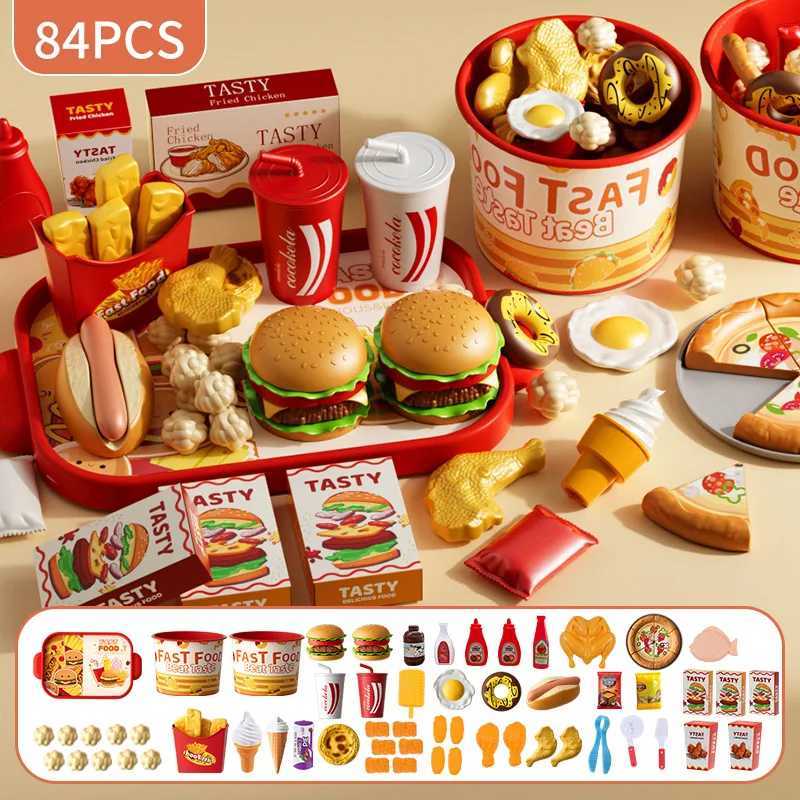 Kid Kitchen Toy Set Simulation Make Hamburger Pizza Fries Pretend Play Food Cooking Cutting Game Montessori Interactive Toy Gift C2509221