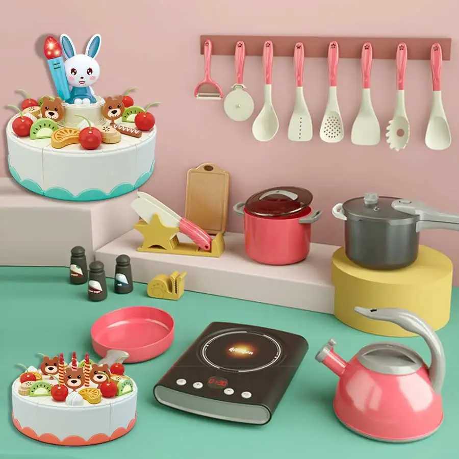 32pcs Kids Kitchen Cooking Toy Set Pretend Cooking Food Play With Pots Pans Utensils Cookware Play Role Playing Toys Boys Girls C250922