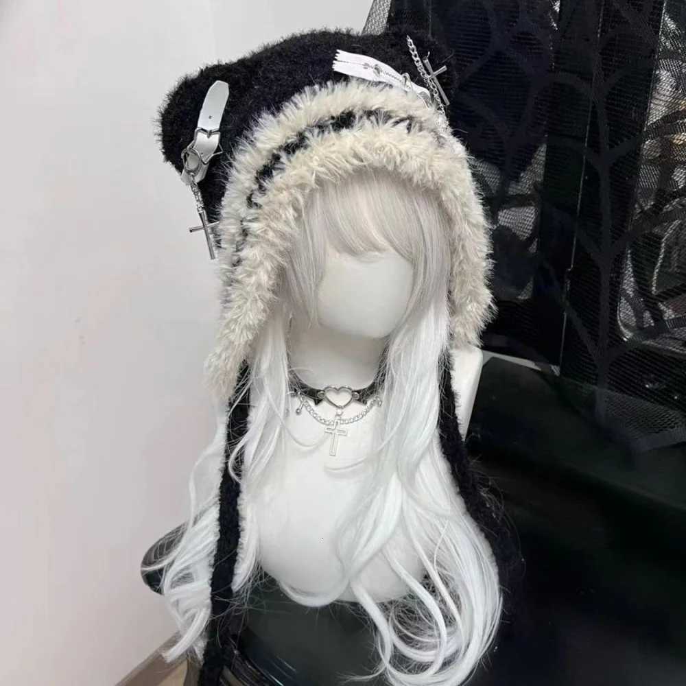 Wens Gothic Harajuku Punk Lolita Y2K Spicy Girls Subcture Bear Hat Cute Little Bone Cross Star Wings Wool Hats Y250922