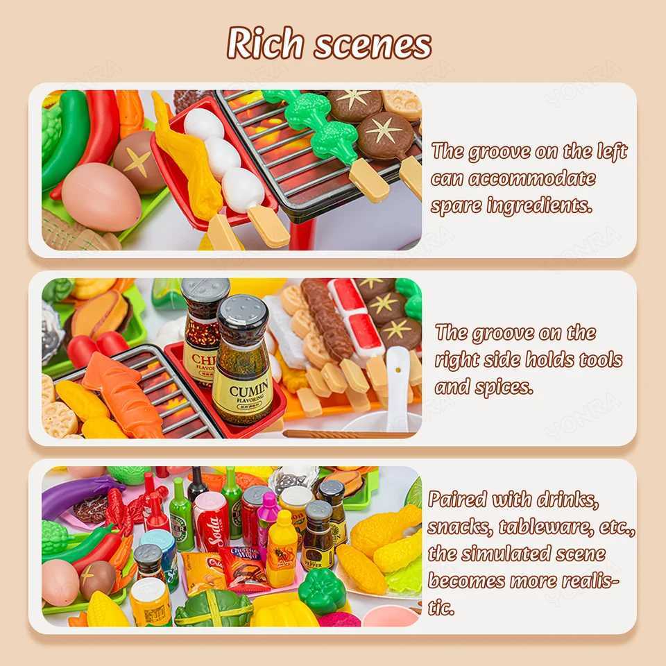 Kitchen Pretend Play Toys Barbecue Set Childrens Cooking Toys Simulation Food Multiset Gift for Kids Girls Boys Toddlers C250922
