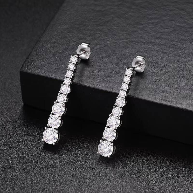 2023 New Arrival Western Style 925 Sterling Silver VVS Moissanite Diamond Tennis Chain Long Dangle Earrings for Women Girls