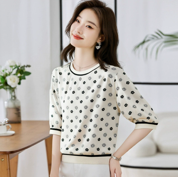 Spring Summer Casual T-shirts Fashion Printed Ladies T-shirts Short Sleeve Tees Tops 250723
