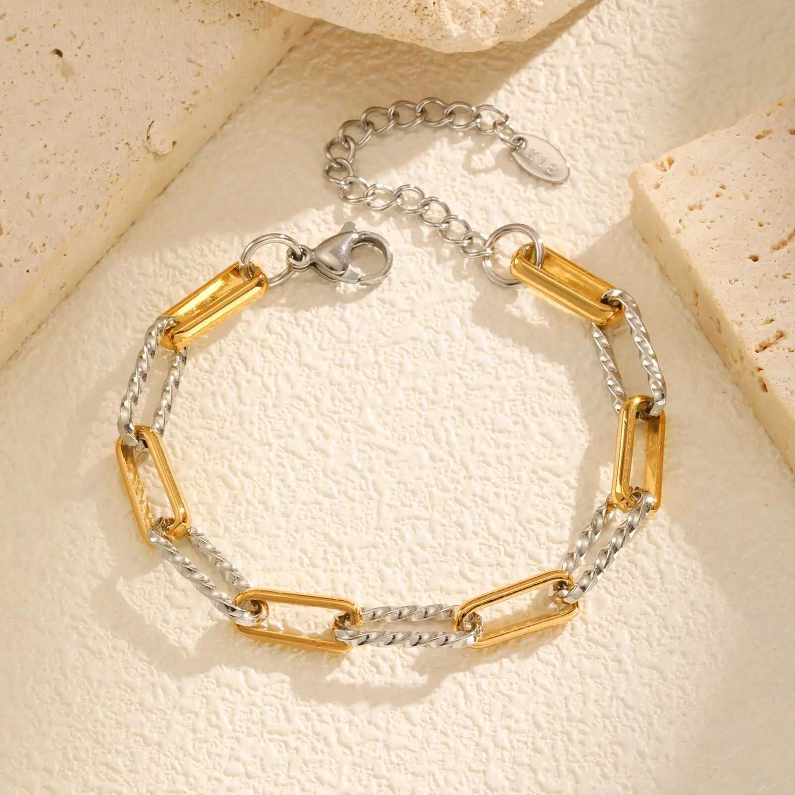 Two Tone Twist Link Paperclip Bracelet For Wen Chunky Stainless Steel Bracelet Adjustable Link 18k Gold Plated Jewelry X250922