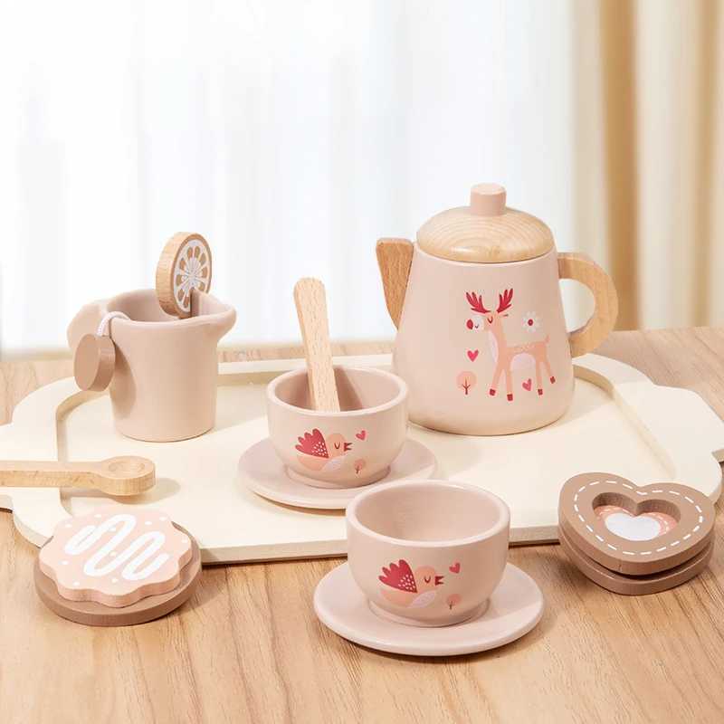 Childrens Wooden Simulation Afternoon Tea Dessert Teapot Tableware Kitchen Tea Set Baby Puzzle Play Toy C250922