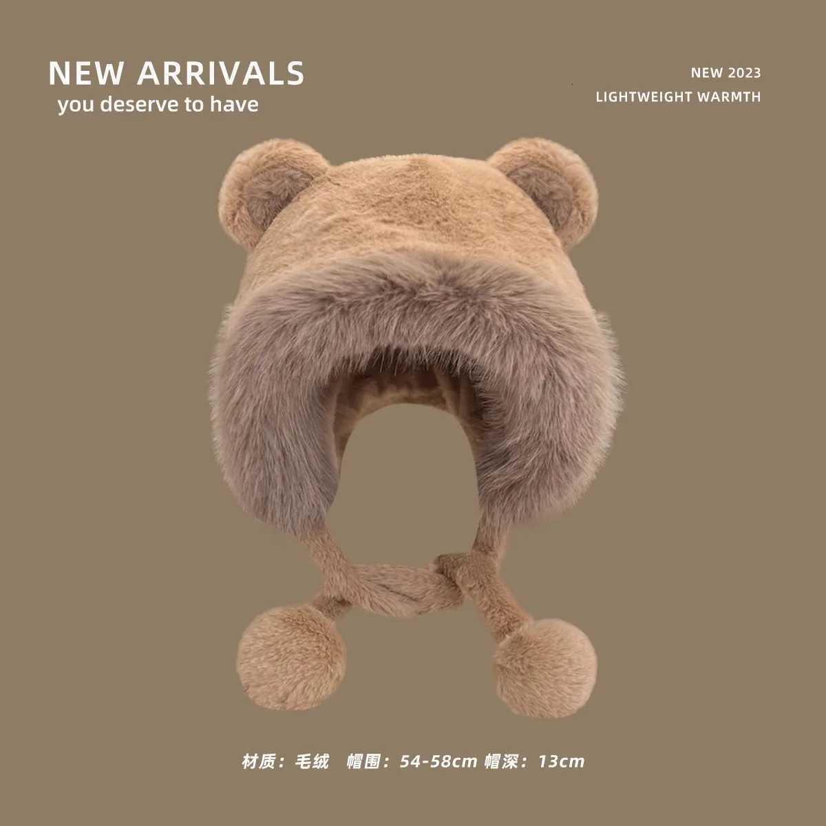 Winter Hat Knitted Fluffy Faux Fur Bear Design Warm Thicke Ear Protection for Wen Large Size Winter Beanie Y250920