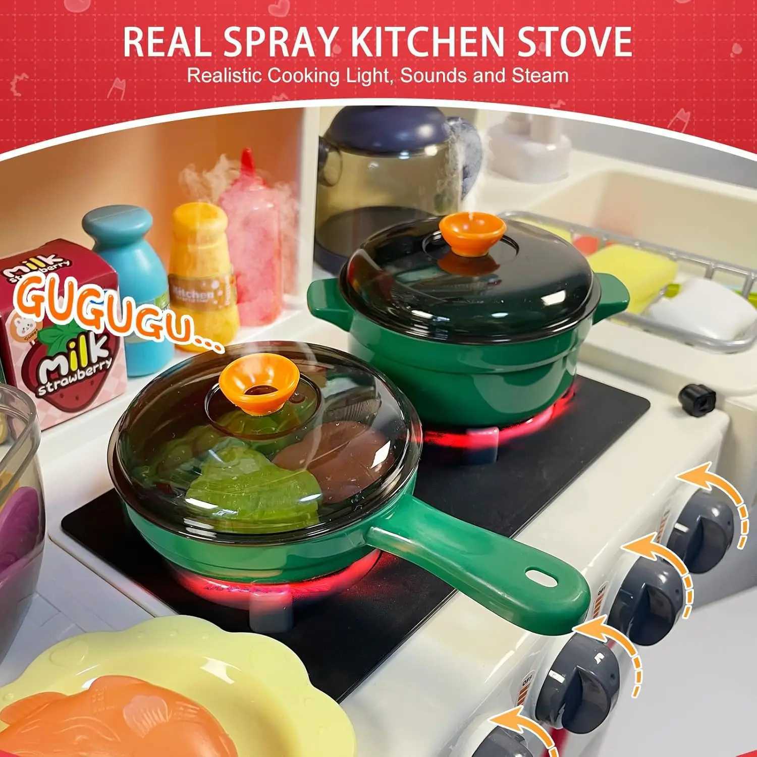 100CM Kids Kitchen Playset with Sound Light Cooking Stove with Steam Play Sink Toy Pretend Play Food Toys for Boys Girls Gift C250922