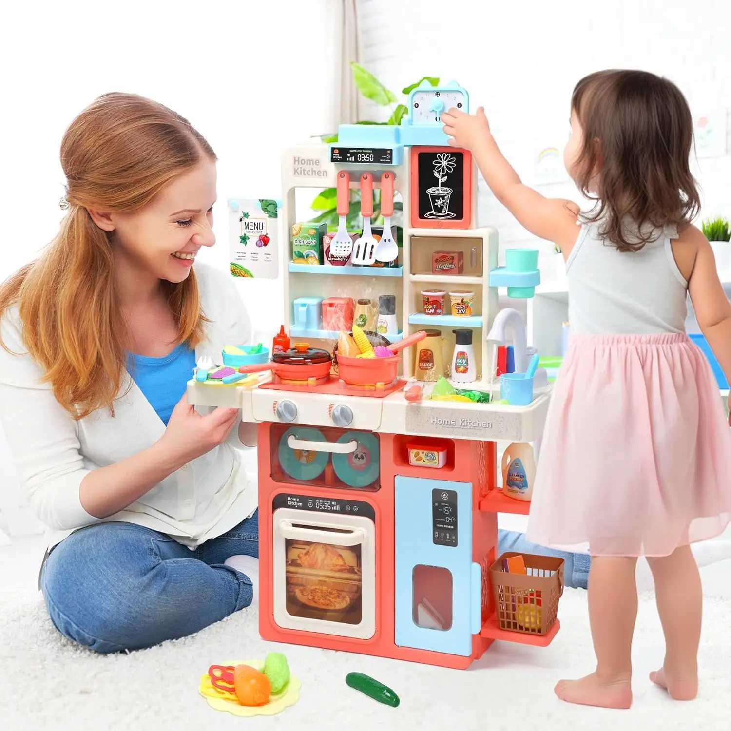 Kids Kitchen Playset Kitchen Set for Toddler with Sound and Light Cooking Stove with Steam Play Sink and Toy Kitchen Accessor C250922