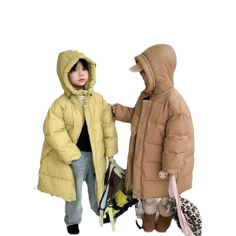Kids Korean New Autumn Winter Fashion Style Mid Down Jacket Children Heavy Knee Length Hooded Coat Kid Outerwear