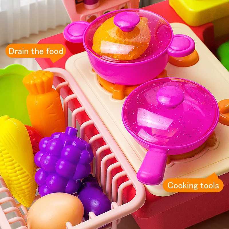 Sink Toy for Children Electric Dishwasher Food Water with Vegetable Fruit Cut Cooking Pretend Play Kitchen Toys 3 Year Gifts C250922