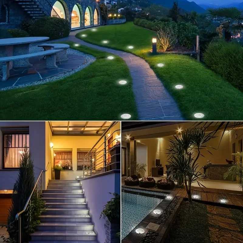 8 Pcs 8LED Solar Power Disk Light Outdoor Garden Solar Underground Light Deck Light Spotlight Buried Solar Led Lamp C250922