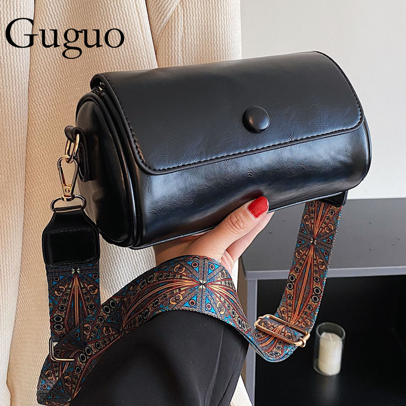 Guguo Designer Bag Vintage Small Luxury Bag Bag For Women, Niche 2025 New Trend Spring Versatile Wide Strap Shoulder Crossbody Bag, Popular Cylinder B