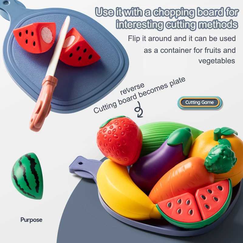Cuttable Fruits And Vegetables Toy Kitchen Accessories With Knives And Board Pretend Food Play Food Cutting Set For Kids C250922