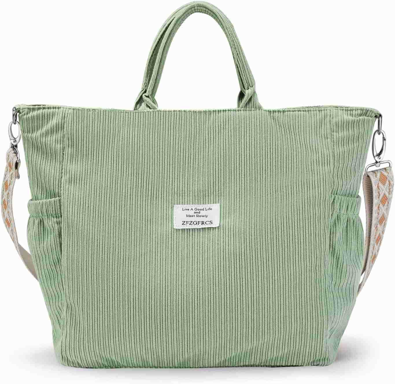 Corduroy Tote Bag for Women Large Tote Bag with Zipper Casual Shoulder Handbags Work Shopping Bag Z250922