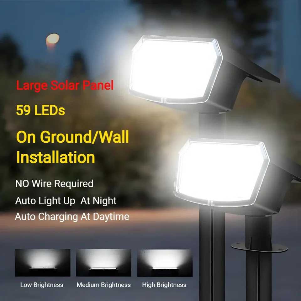 59LEDs High Brightness Dimmable LED Solar Lamp With Large Solar Panel IP65 Waterproof For Outdoor Garden Lawn Pathway Doorway C250922