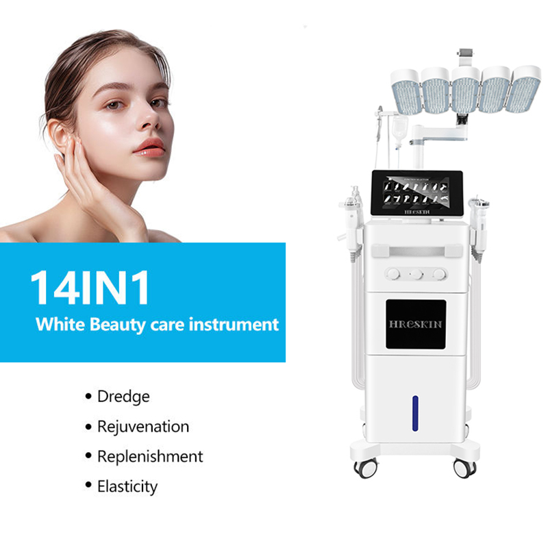 Salon Use Vertical 14 In 1 Hydra Microdermabrasion Vacuum Blackhead Removal Face Cleaning Facial Machine With Pdt Led Facial Oxygen Machine
