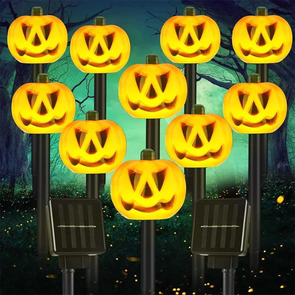 Solar Halloween Pumpkin Pathway Light Decorations LED Halloween Pumpkin Stake Lights Set of 5 Lighted Outdoor Pumpkin Lawn Lamp C250922