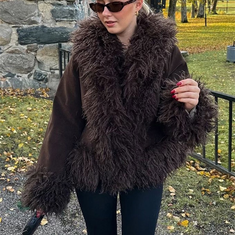 Vintage Solid Faux Fur Jackets Women Casual Plush Lapel Open Coats Female Autumn Winter Trendy Elegant Warm High Street Outwear 250920 - view 7