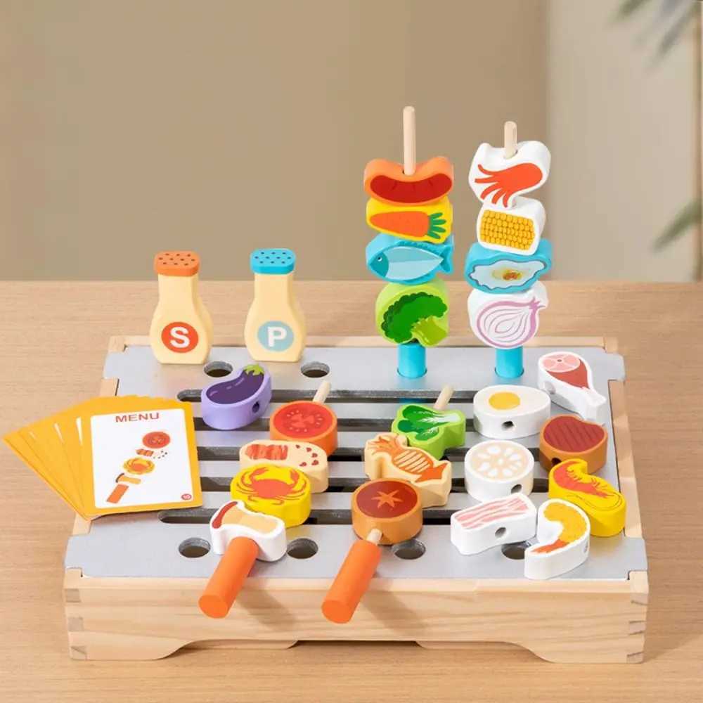 Wooden Pretend Play Kitchen Toys Simulation Food Play House Simulated Barbecue Set Montessori Cognitive Kids Pretend Cooking Toy C250922