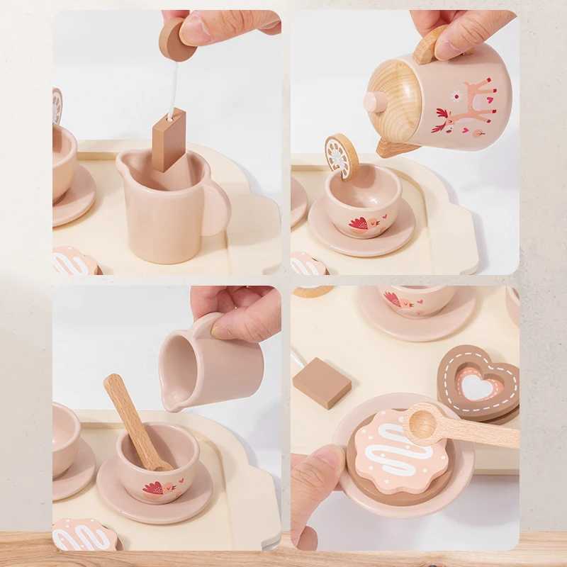 Childrens Wooden Simulation Afternoon Tea Dessert Teapot Tableware Kitchen Tea Set Baby Puzzle Play Toy C250922