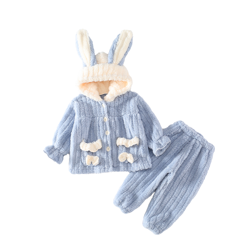 Children's pajamas long sleeved baby coral fleece baby home suit set