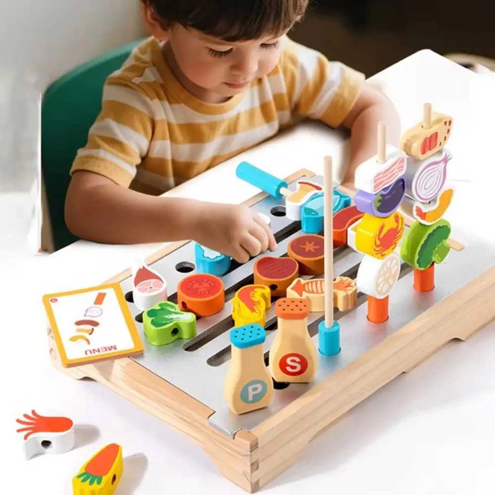 Wooden Pretend Play Kitchen Toys Simulation Food Play House Simulated Barbecue Set Montessori Cognitive Kids Pretend Cooking Toy C250922