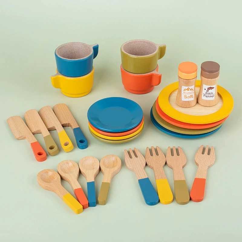Funny Childrens Wooden Kitchenware Suit Creative Tableware Play House Cooking Pot Cooking Simulation Kitchen Toys Gift C250922