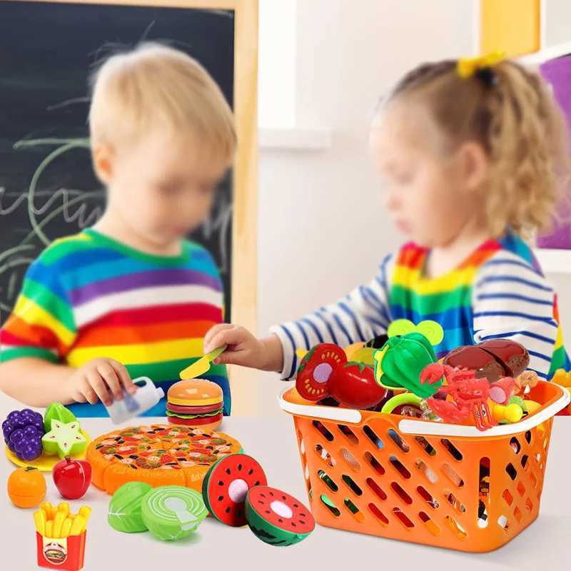 Cutting Play Food Toy for Kids Kitchen Set Fruits Vegetable Childrens Role Play Educational Gift Shopping Storage Basket C250922
