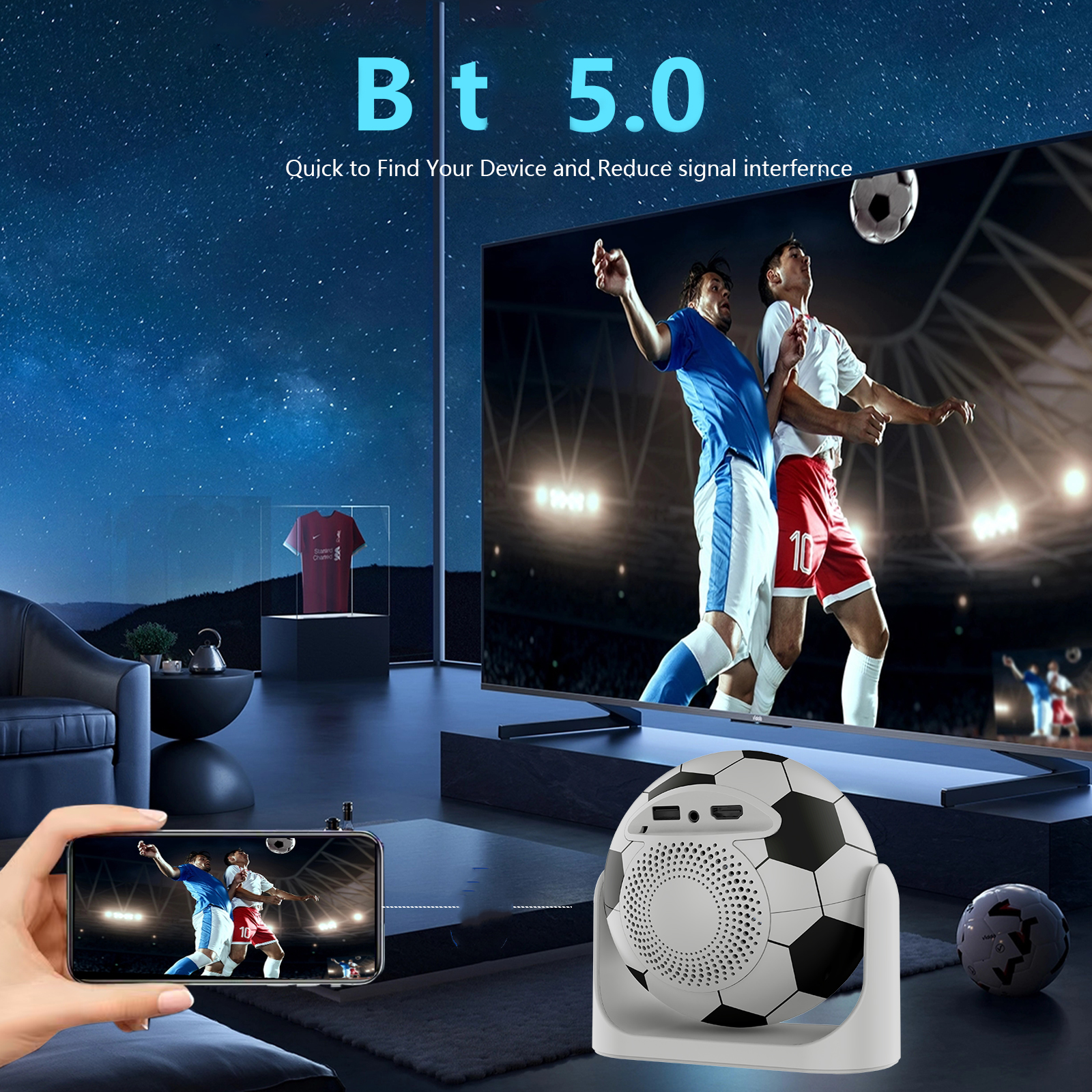 2025 Portable Projector 160 ANSI 1280*720P Android 13.0 BT 5.0 With 2.4/5G WiFi6 2+8GB Round Design Movie Projector 40"- 100" Screen, 180° F