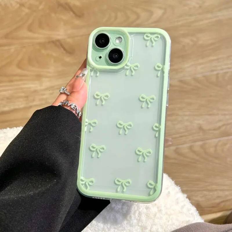 Phone or iPhone 16 15 14 13 12 Pro Max Cute Soft Clear Bowknot Case Candy Cover