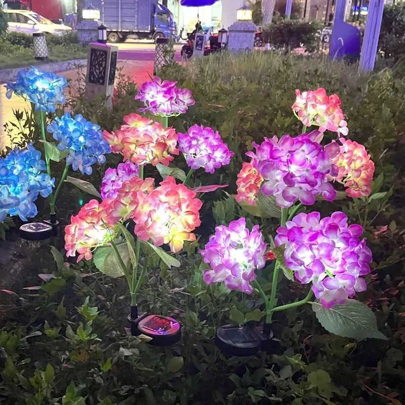 LED Simulation Flower Solar Light Hydrangea Lamp Garden Outdoor Embroidered Ball Flower Lights Yard Flower Bed Beach Decoration C250922