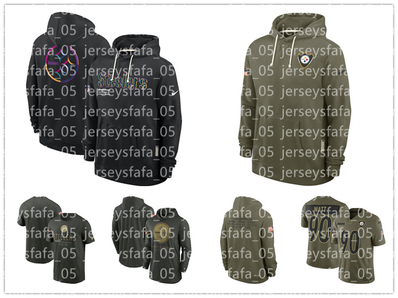 Men Steeler jersey T.J. Watt 2025 Salute to Service Sideline Standard Issue Hoodie - Olive